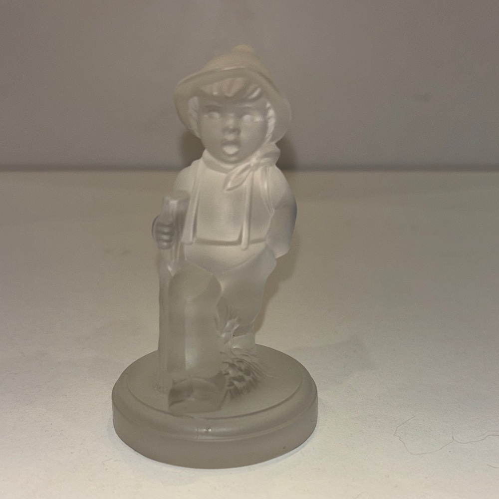 Hummel Goebe Frosted Glass Child Figurine with Hat and Round Backpack